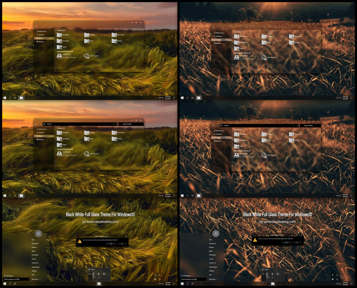 Black White Full Aero Glass Theme For Windows 10