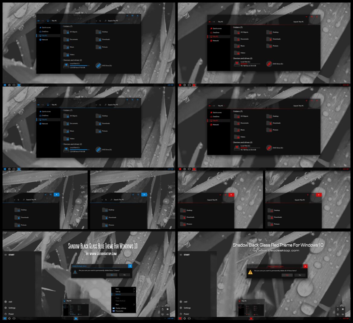 Shadow Black Glass Blue And Red Theme For Windows 10
