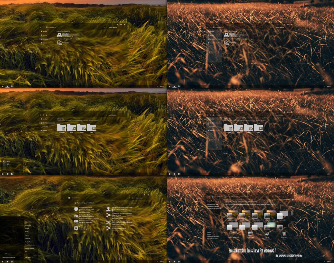 Black White Full Aero Glass Theme For Windows 7