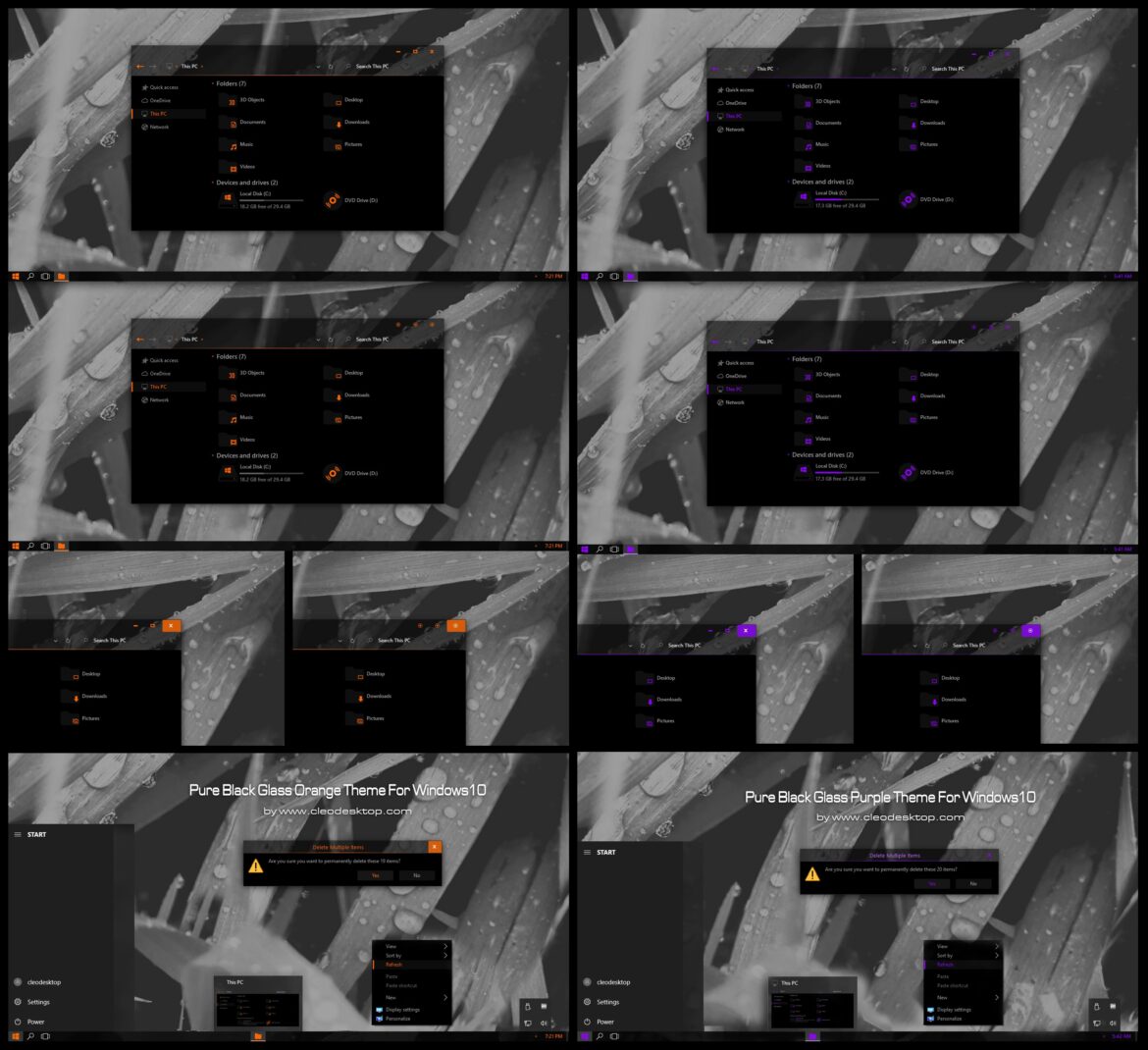 Pure Black Glass Orange And Purple Theme For Windows10
