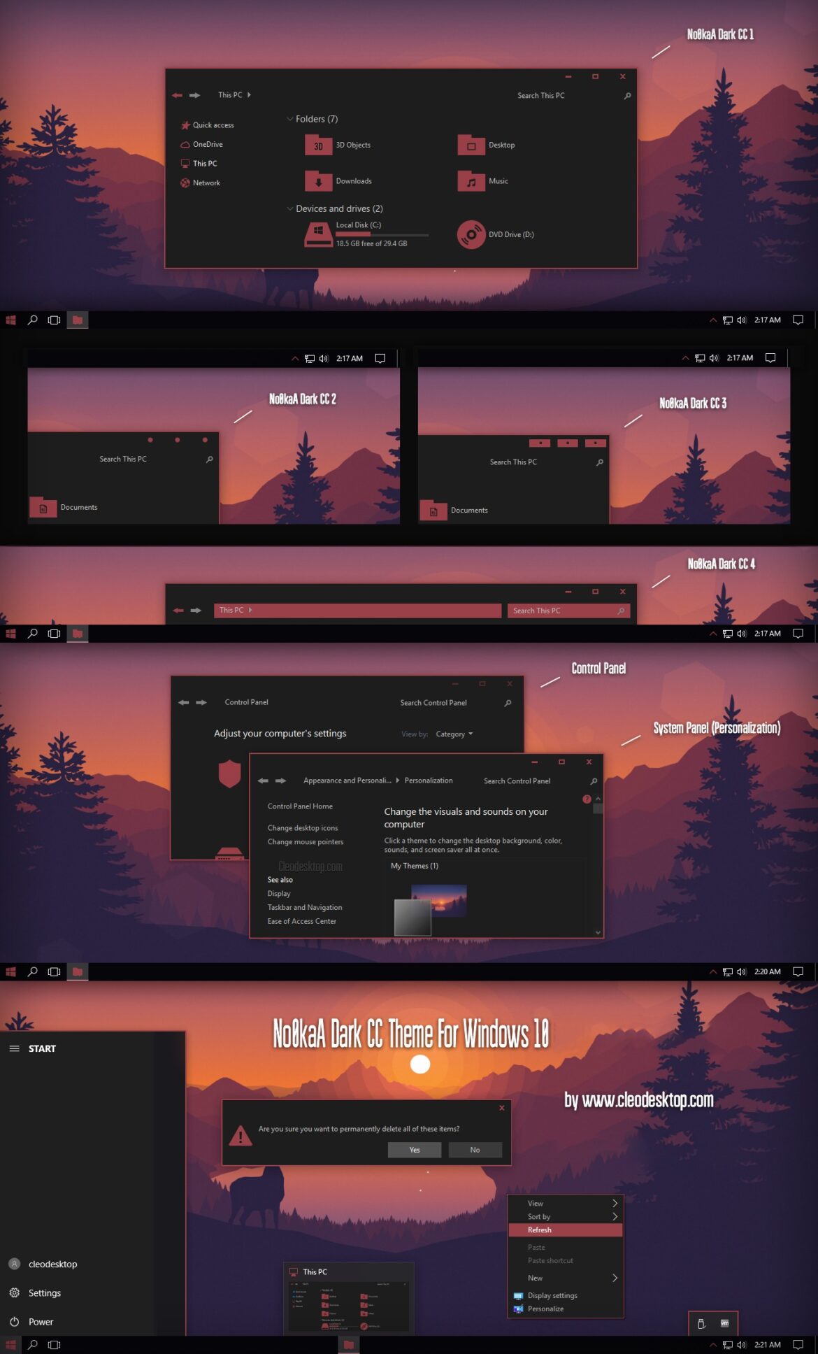 No0kaA Dark CC Theme For Windows 10
