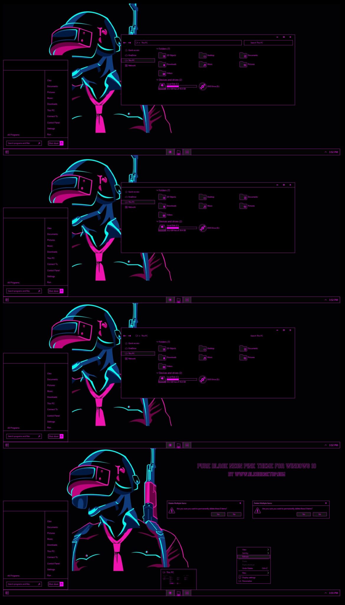 Pure Black Neon Pink Theme For Windows 10