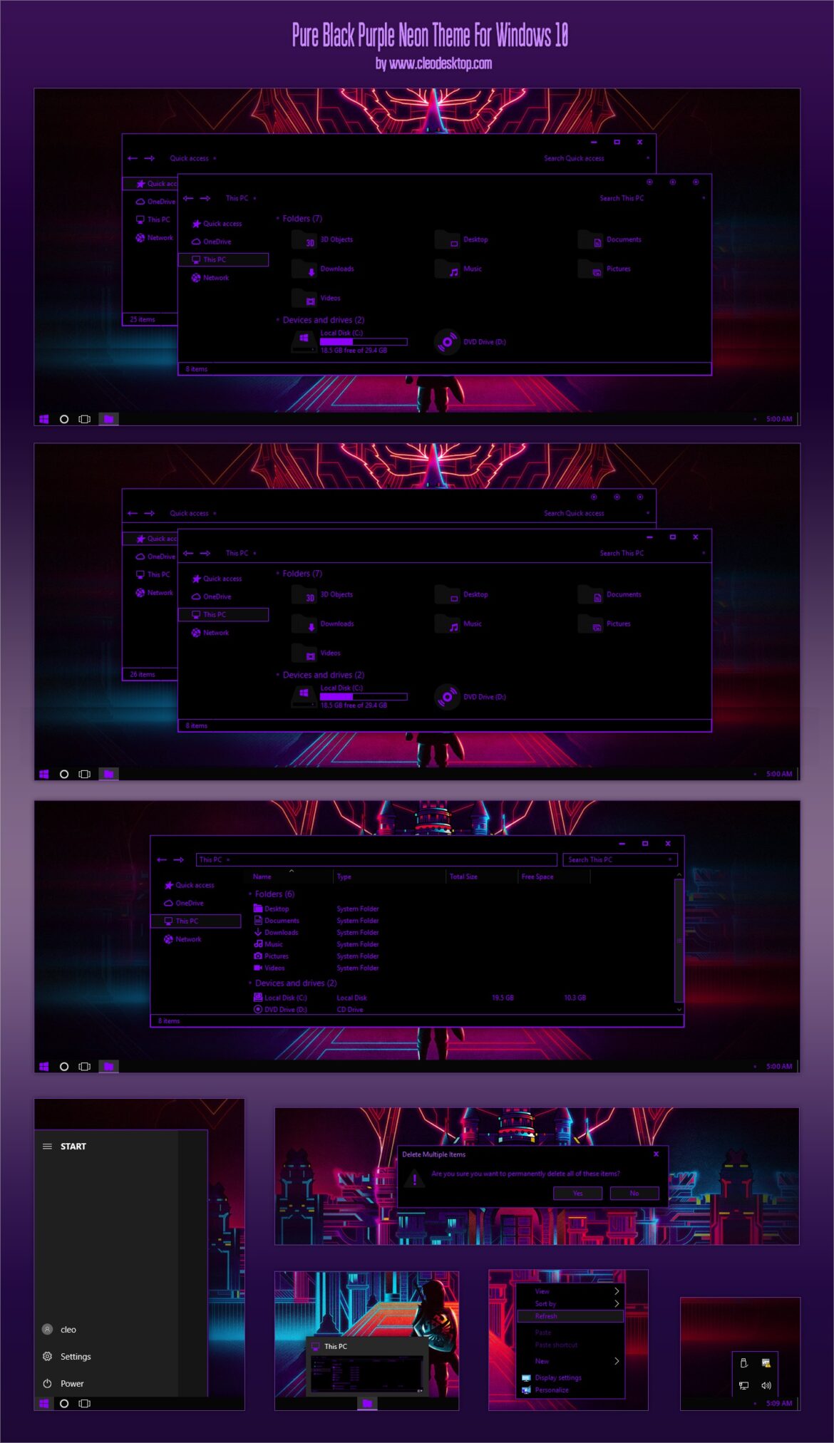 Pure Black Purple Neon Theme For Windows 10