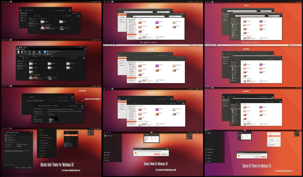 Ubuntu Dark And Light Full Theme For Windows 10