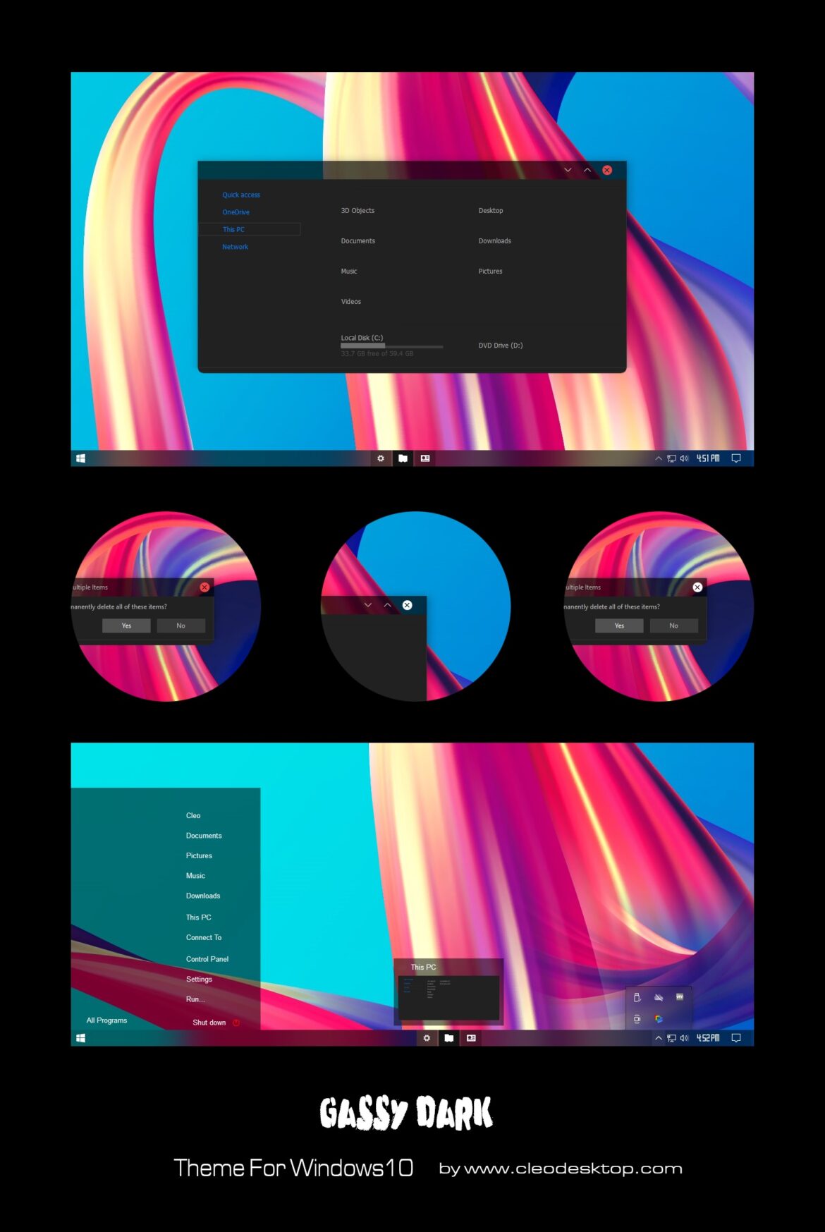 GLASSY DARK Theme For Windows 10