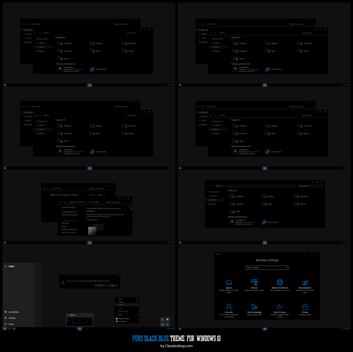 Pure Black Blue Theme For Windows 10