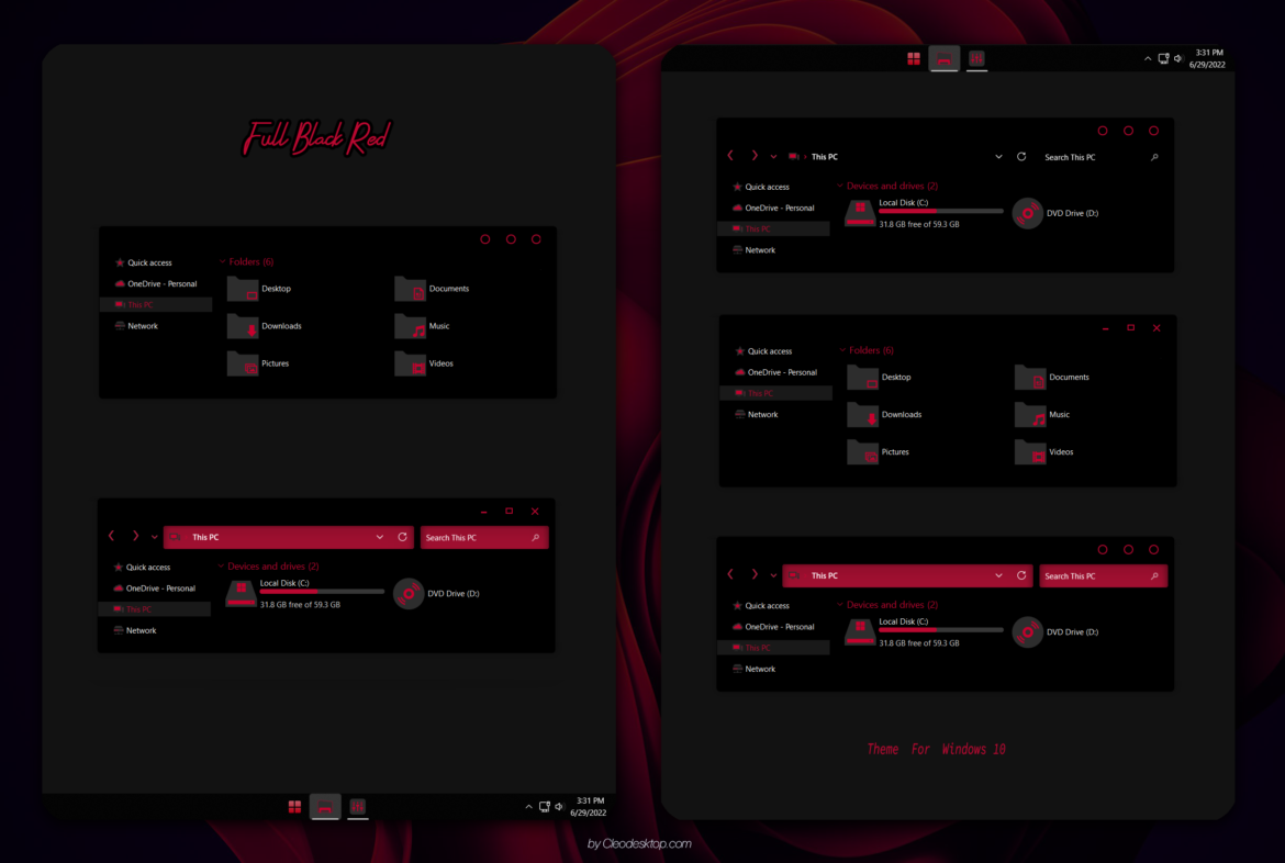 Full Black Red Theme For Windows 10