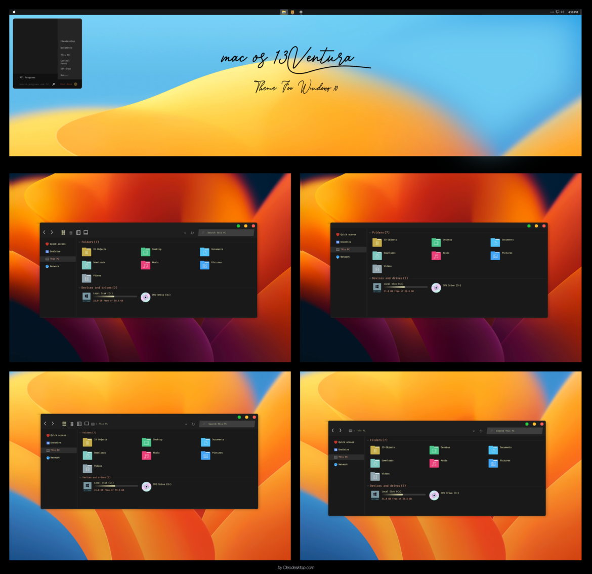 Theme For Windows 11 + Windows 11 Insider Preview 22H2. ----------------- Support DPI 100%, 125%, 150%, 175%, 200%, 225%, 250% Scaling. ---------------- Have 4 Version + 2  Icon Pack: mac os 13 Ventura 1 mac os 13 Ventura 2 mac os 13 Ventura 3 mac os 13 Ventura Minimal ---------- mac os 13 icon Pack + mac os 13 Blue icon Pack + Theme For Chrome + Theme For Firefox @ Support From 7:00 AM - 10 PM (GMT+7) I'll support for you immediately if you have same GMT with me (GMT +7).I'm online 7:00 AM - 10 PM (GMT+7), if no i'll support for you immediately when i online. Contact: https://windows11theme.com/contact/ Thank You !