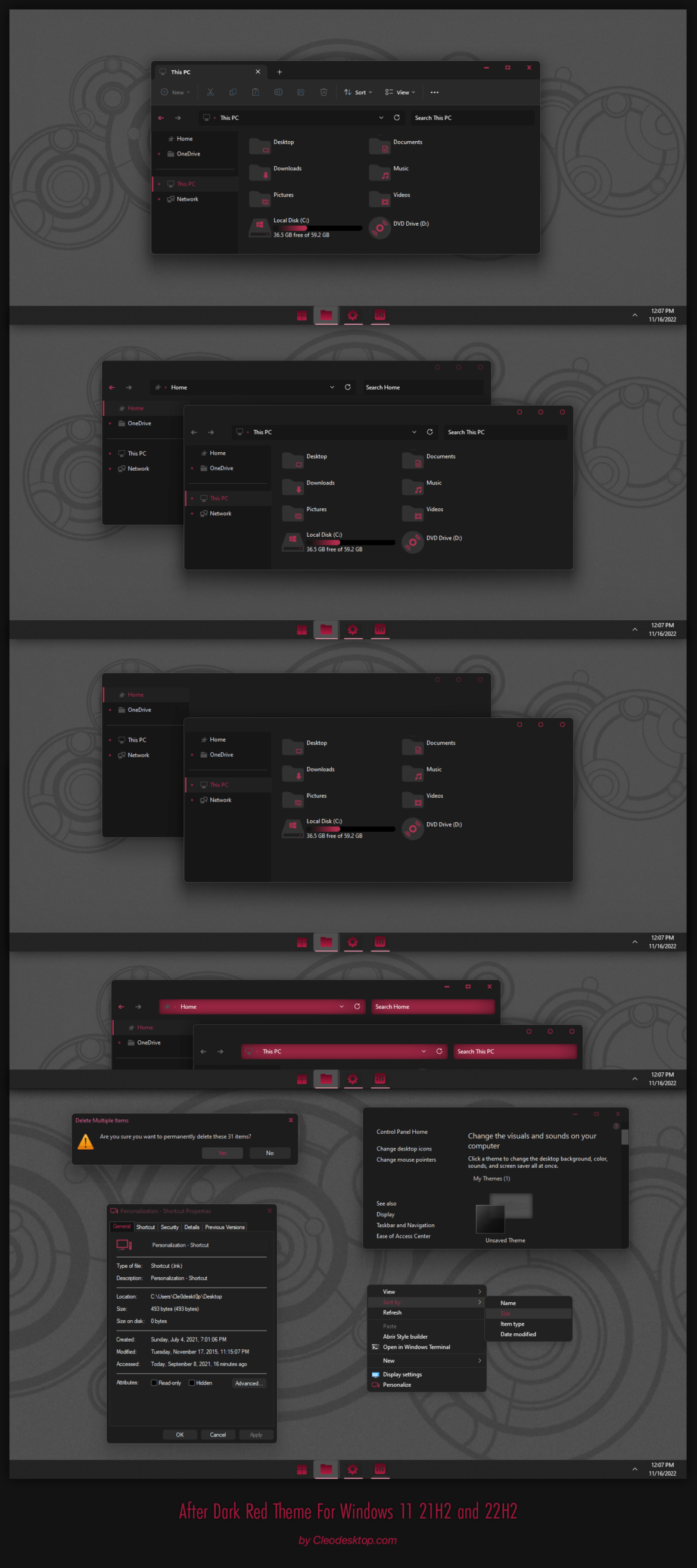 After Dark Red Theme For Windows 11