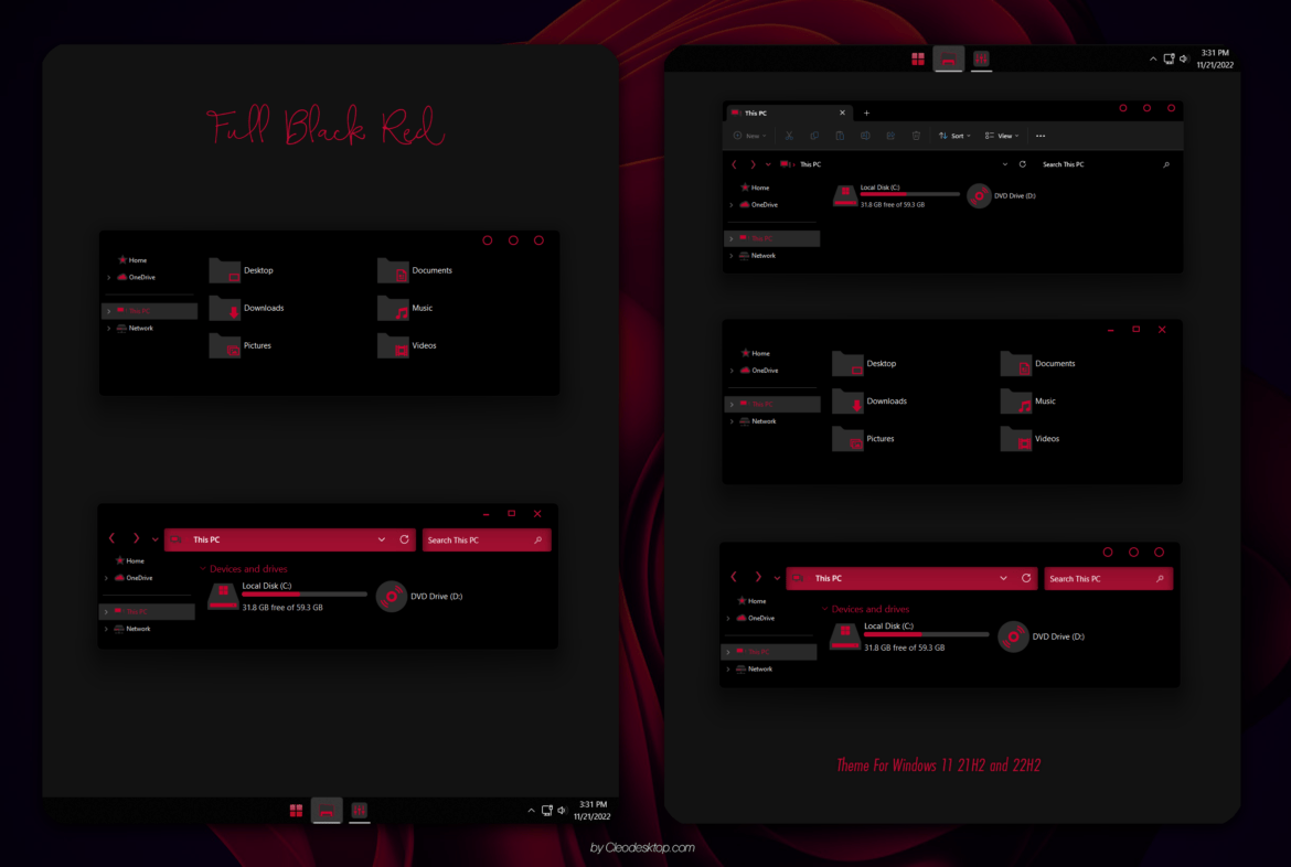 Full Black Red Theme For Windows 11