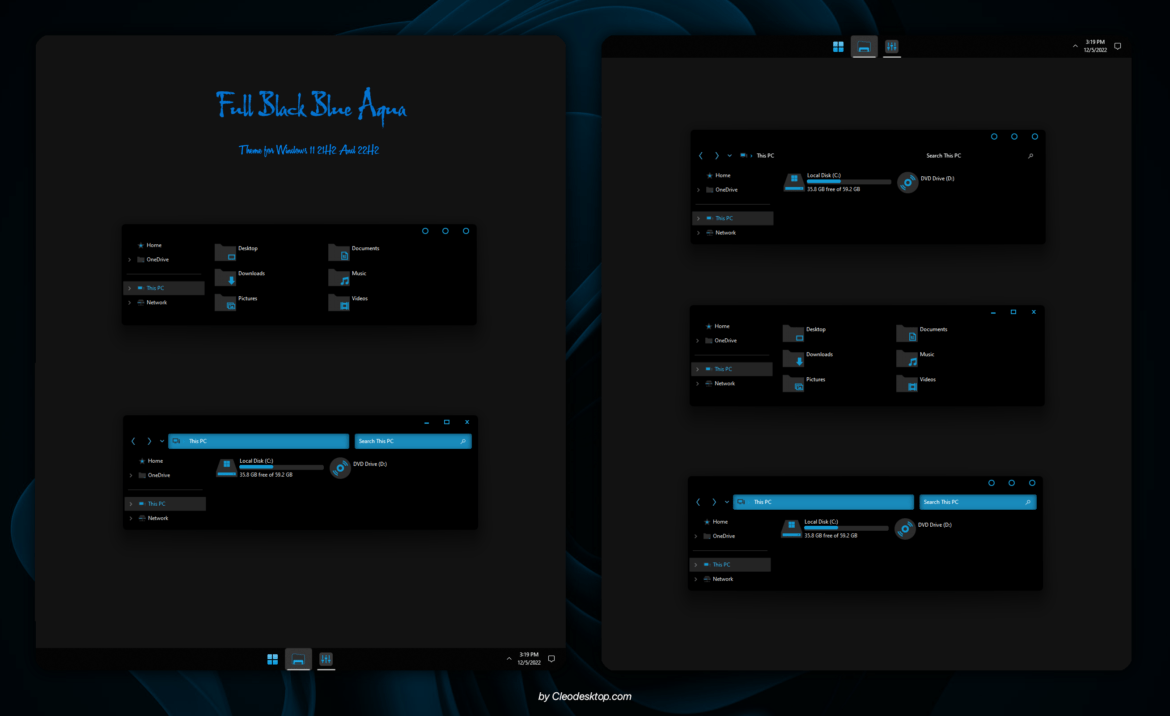Full Black Aqua Theme For Windows 11