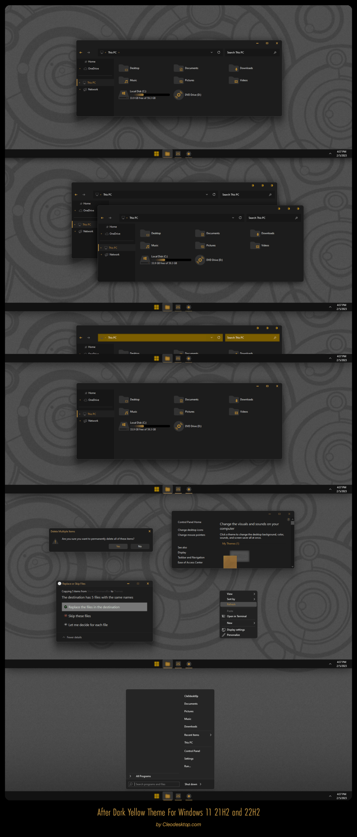 After Dark Yellow Theme For Windows 11