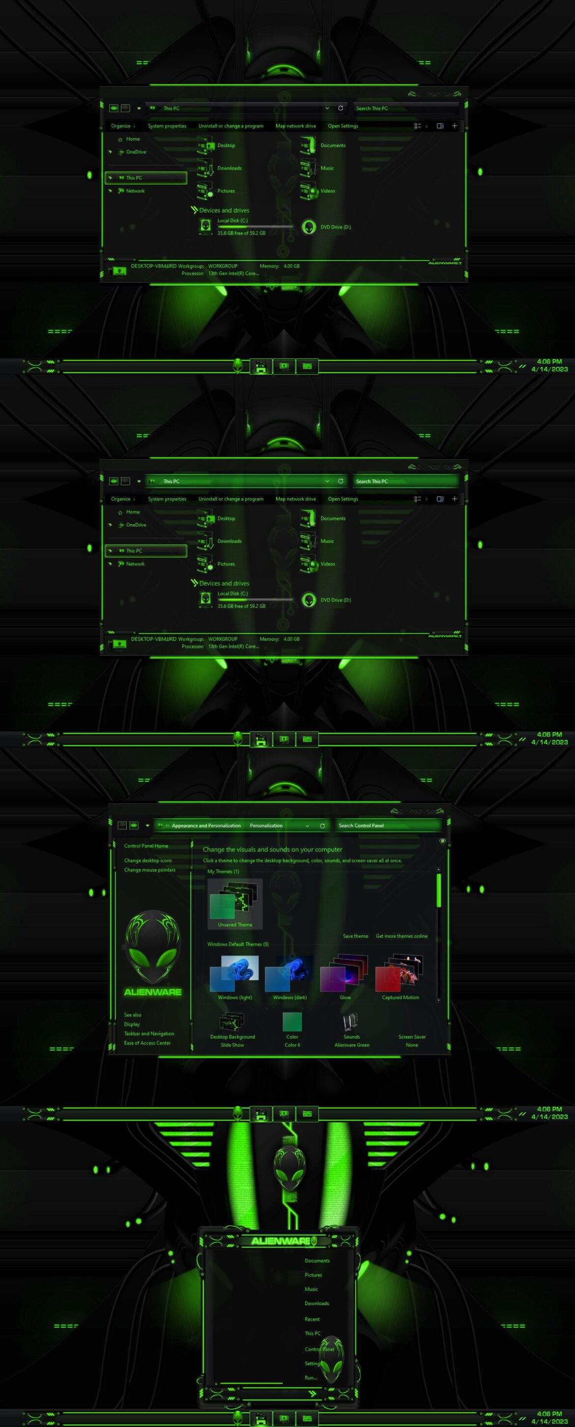 Alienware Green Big Border Theme For Windows 11