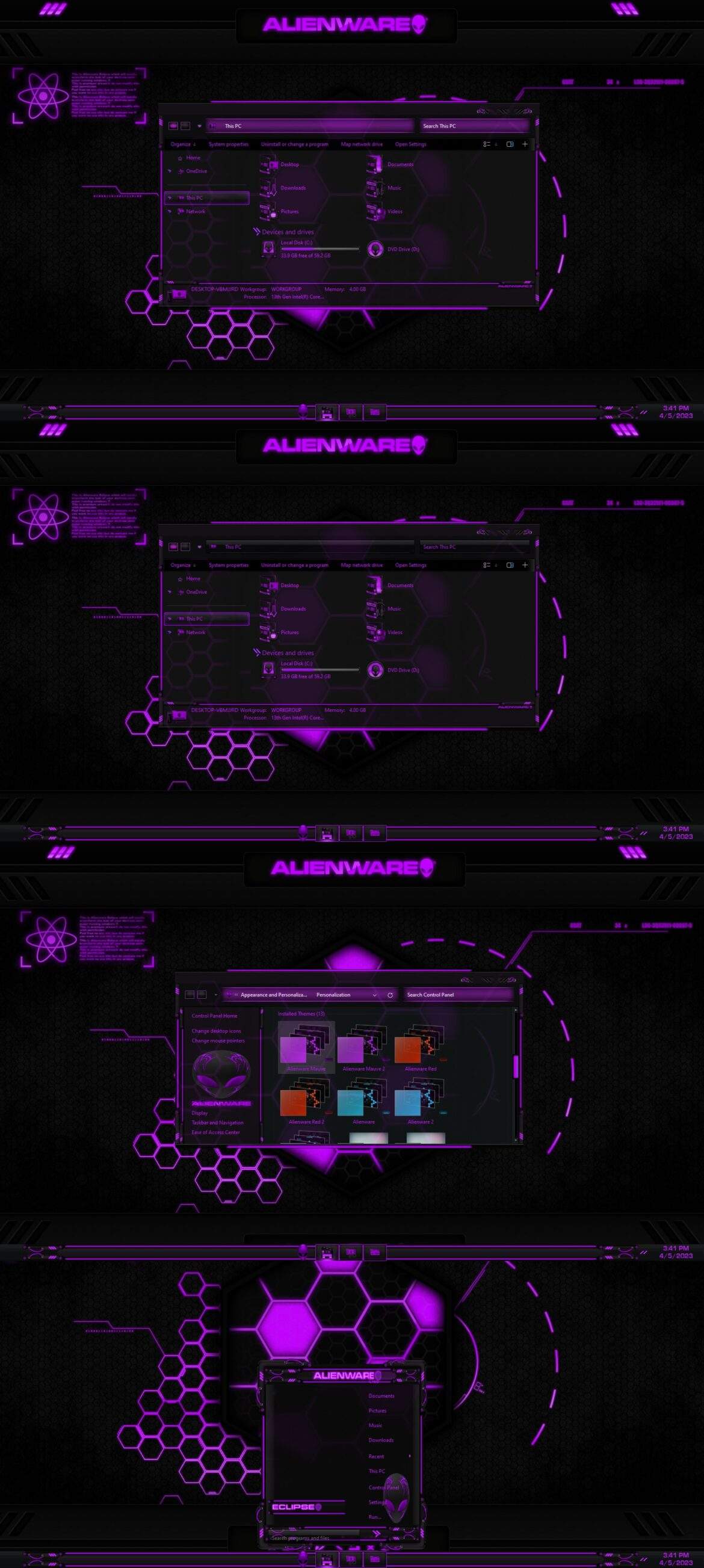 Alienware Purple Big Border Theme For Windows 11