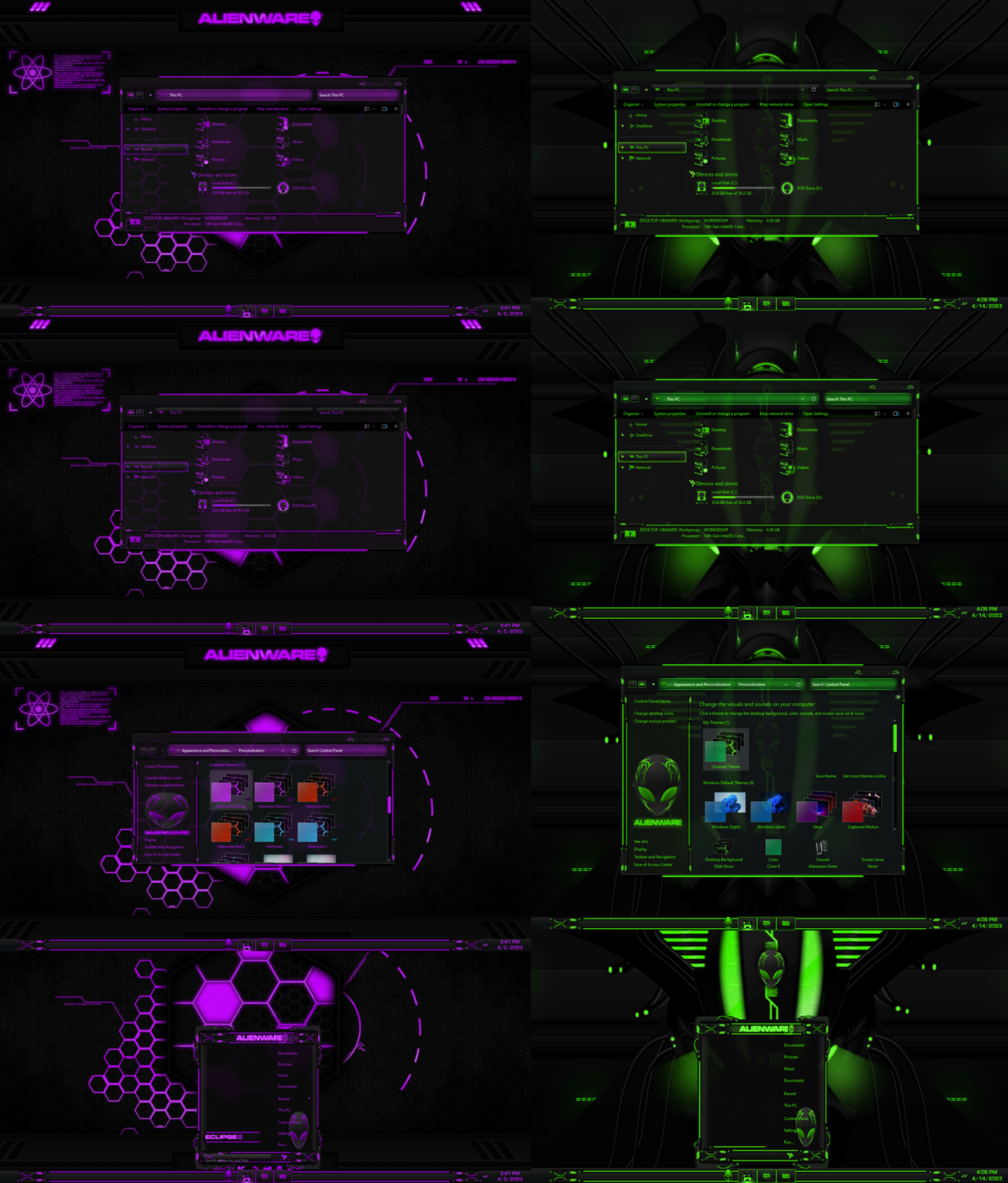 Alienware Green And Purple Big Border Theme For Windows 11