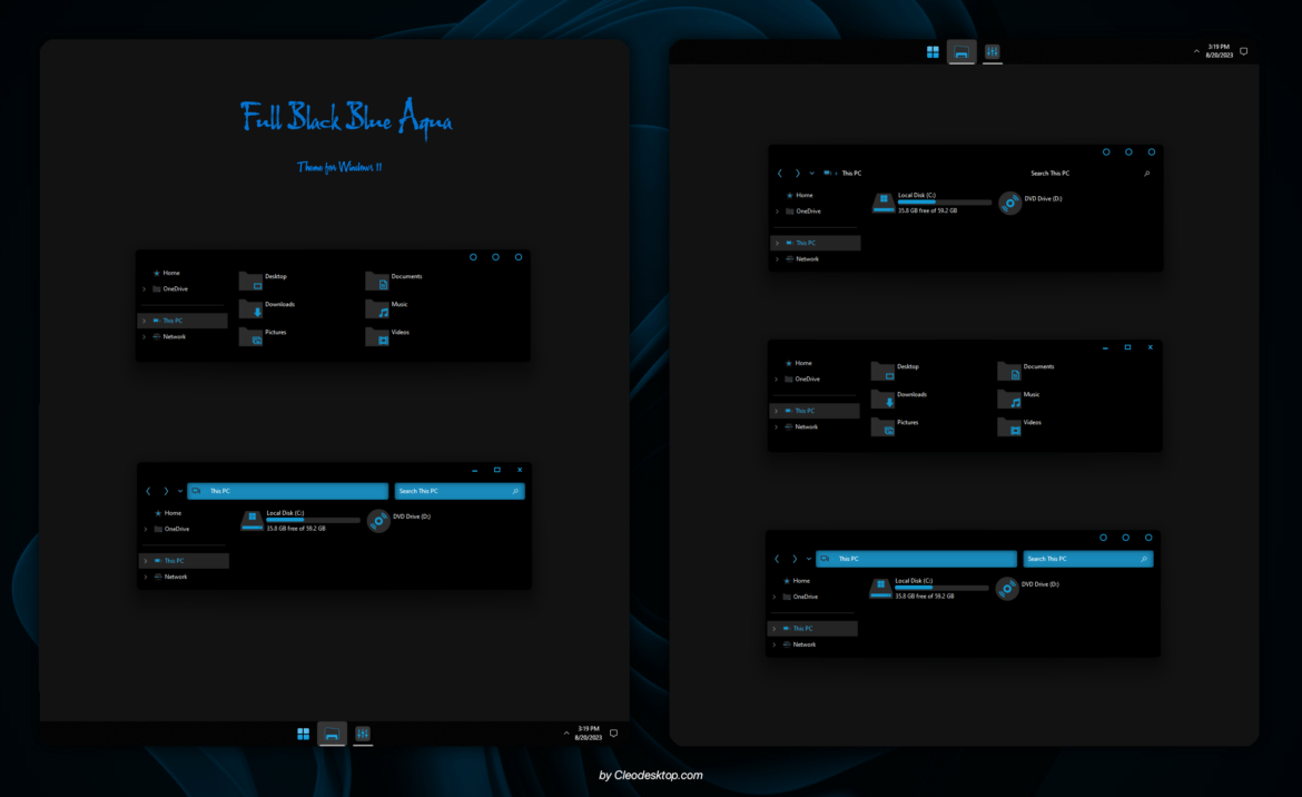 Full Black Blue Aqua Theme For Windows 11