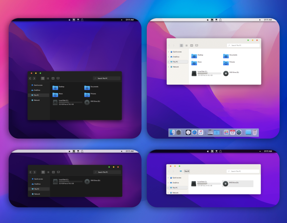MacOS Monterey Dark And Light Theme For Windows 11