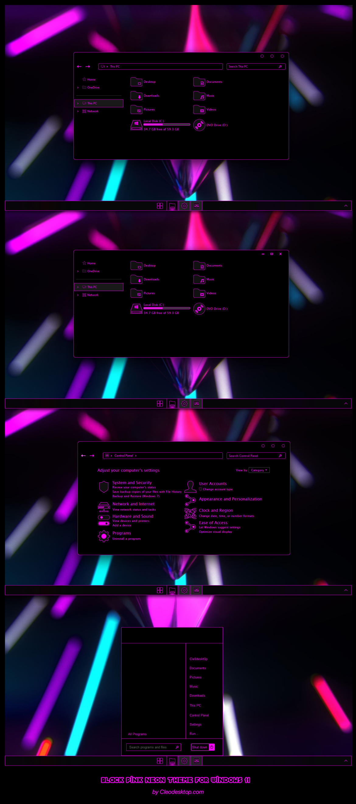 Black Pink Neon Theme For Windows 11