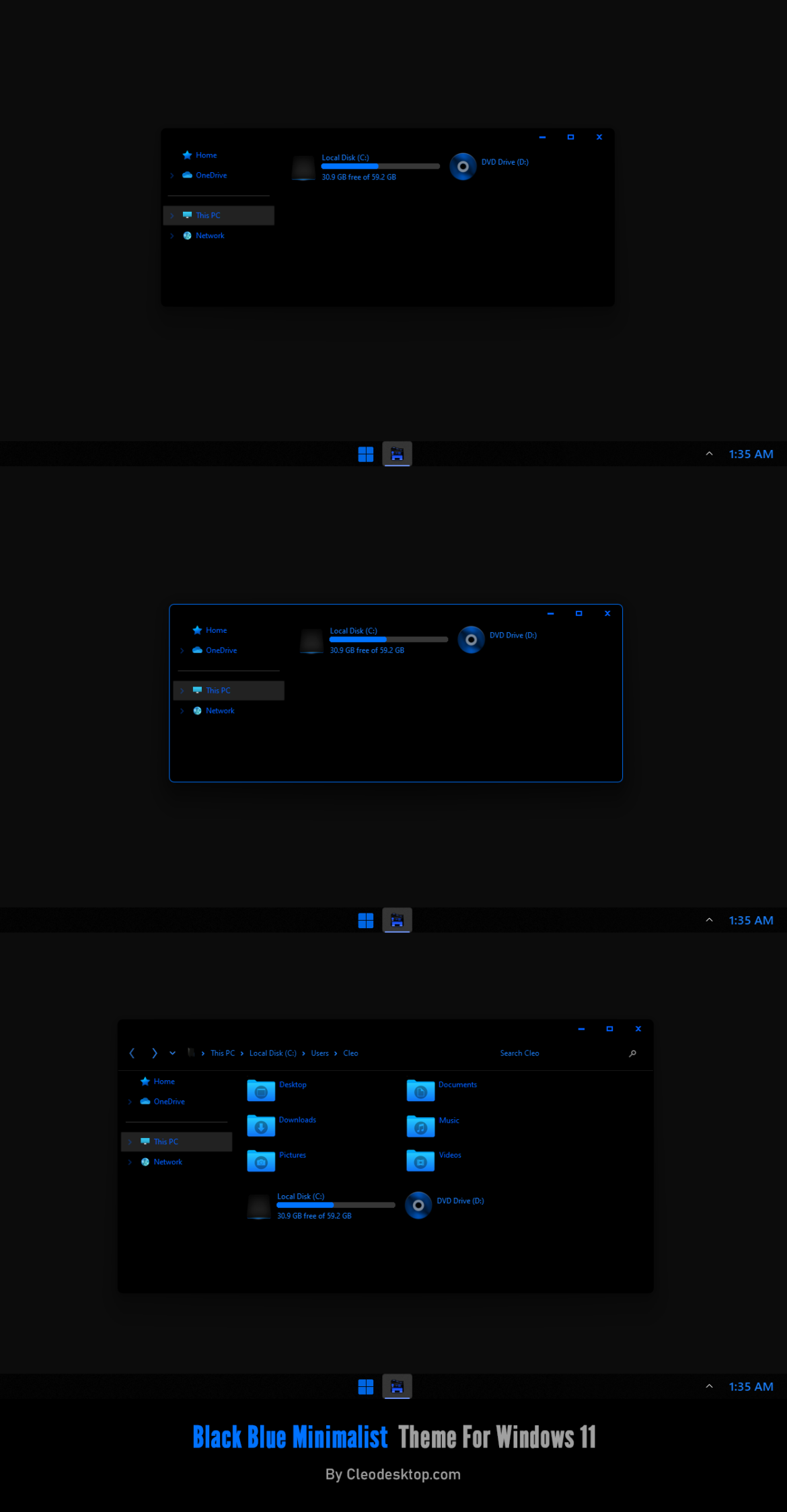 Black Blue Minimalist Theme For Windows 11