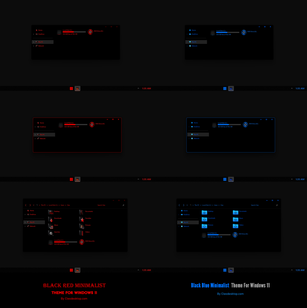 Black Red And Blue Minimalist Theme For Windows 11