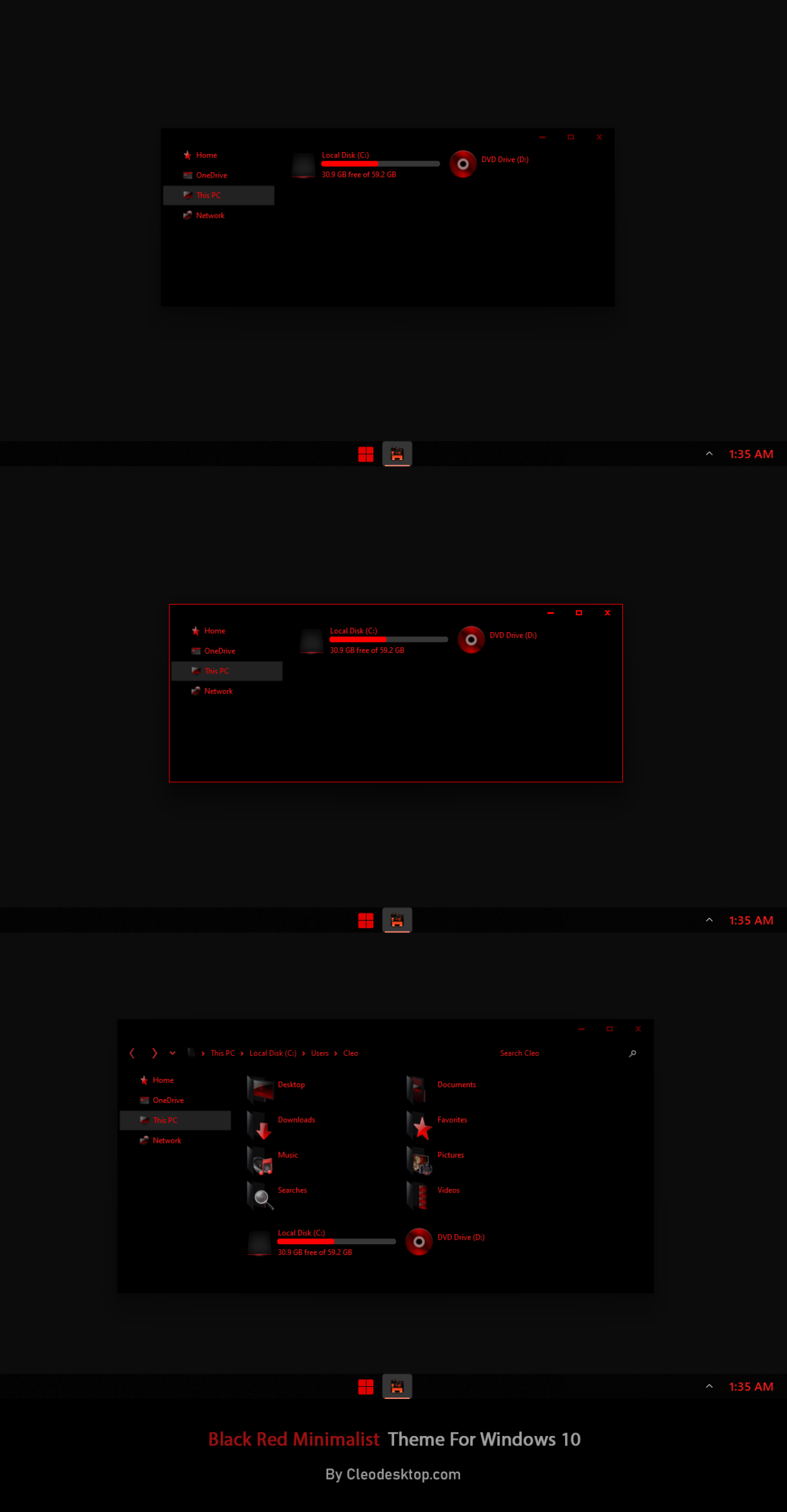 Black Red Minimalist Theme For Windows 10