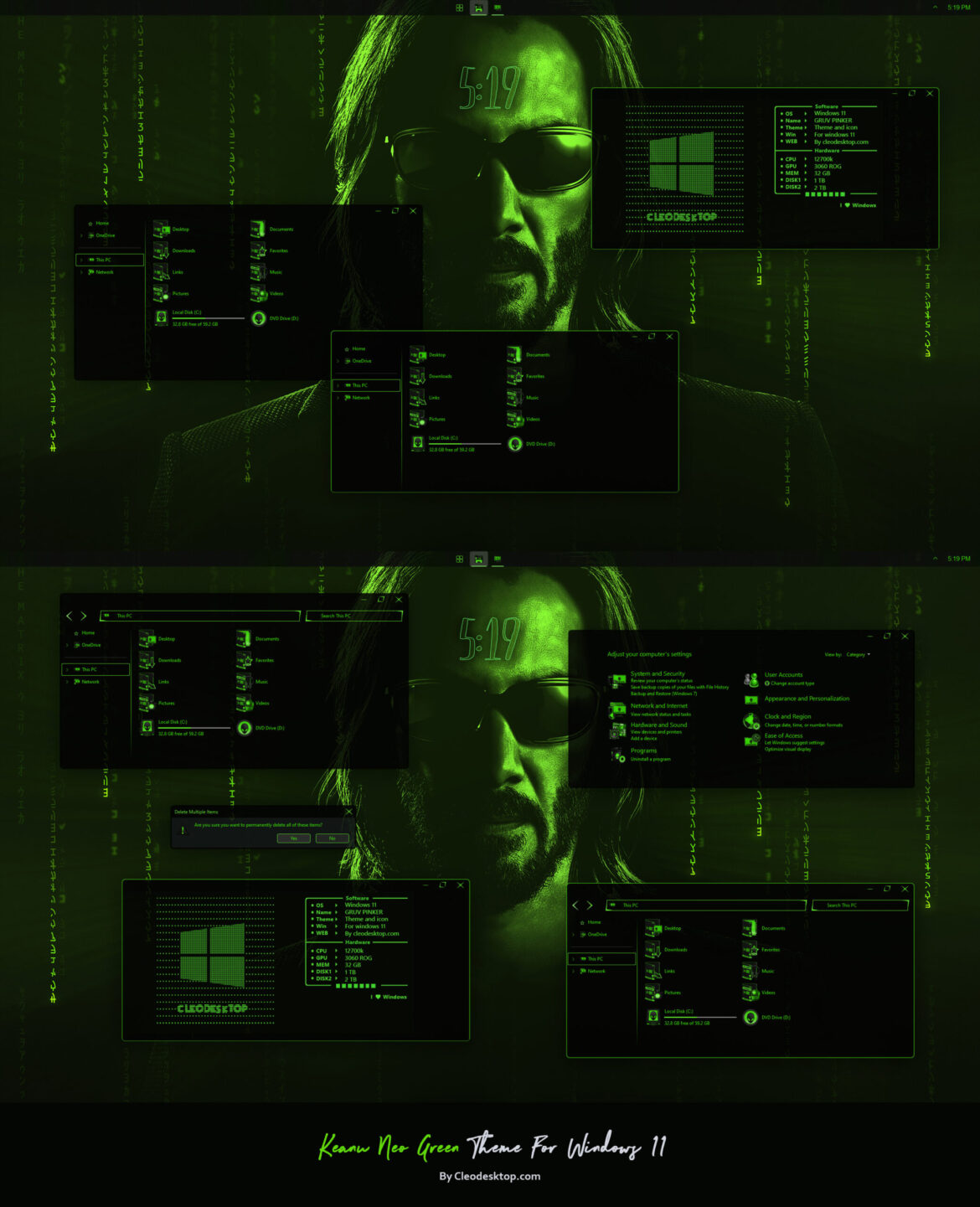 Keanu Neo Green Theme For Windows 11