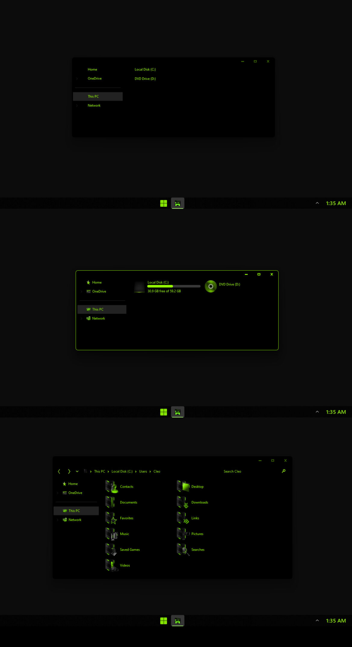 Black Green Minimalist Theme For Windows 11