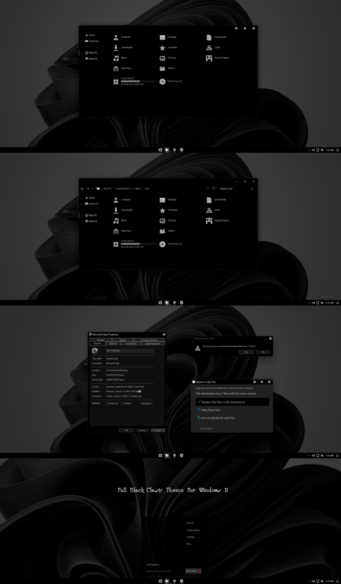 Full Black Clasic Theme For Windows 11