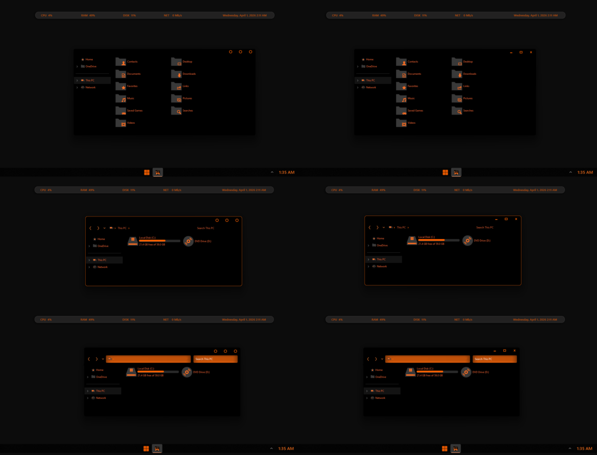 Black Orange Minimalist Theme For Windows 11